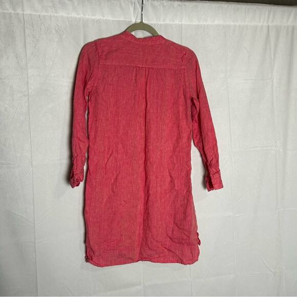 Pine Cone Hill Fine Linens 100% Linen Pink Long Sleeve Henley Button Shirt Dress - Picture 2 of 5
